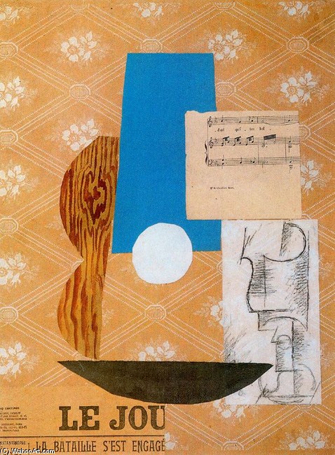 Wikioo.org - The Encyclopedia of Fine Arts - Painting, Artwork by Pablo Picasso - Guitarra, partitura, vaso