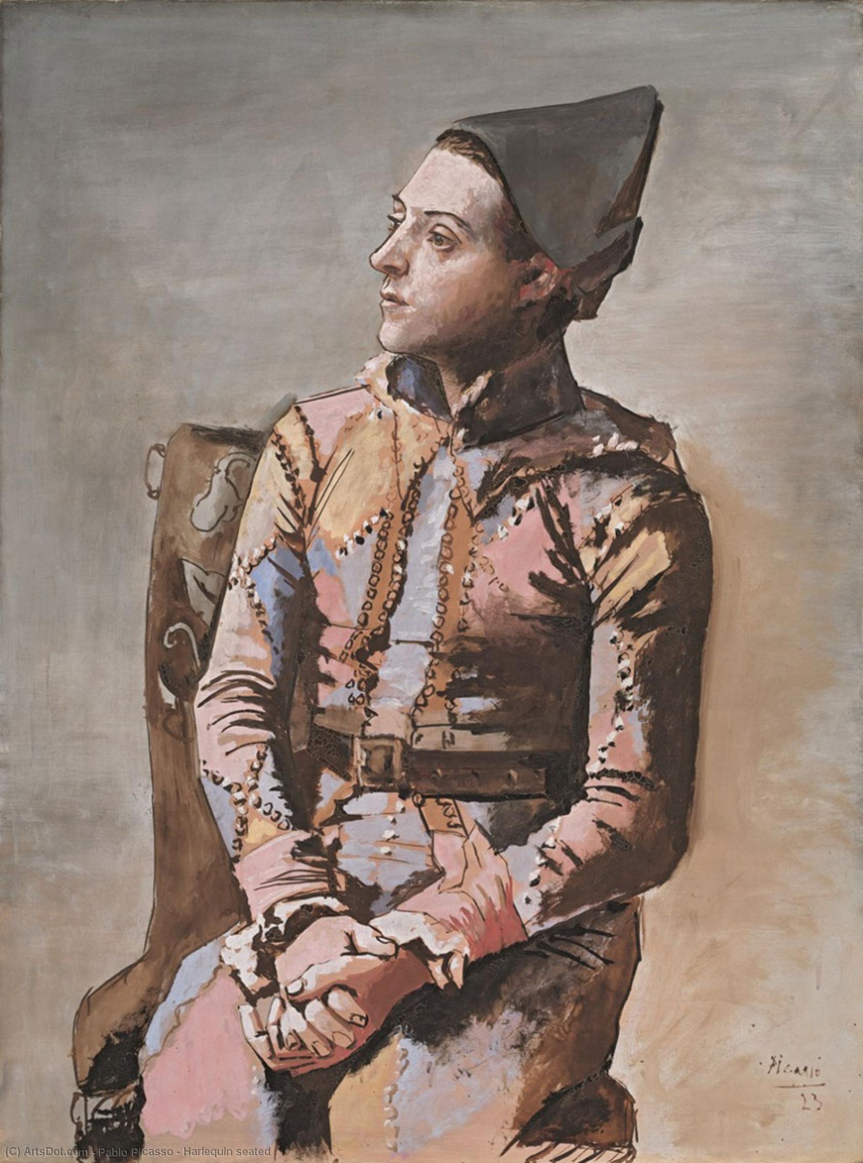 Wikioo.org - The Encyclopedia of Fine Arts - Painting, Artwork by Pablo Picasso - Harlequin seated