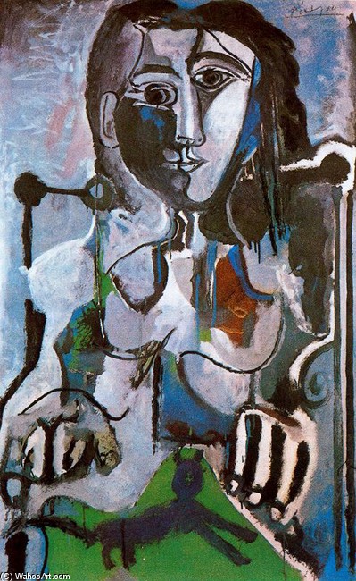 WikiOO.org - Encyclopedia of Fine Arts - Lukisan, Artwork Pablo Picasso - Jacqueline sitting with her cat 1