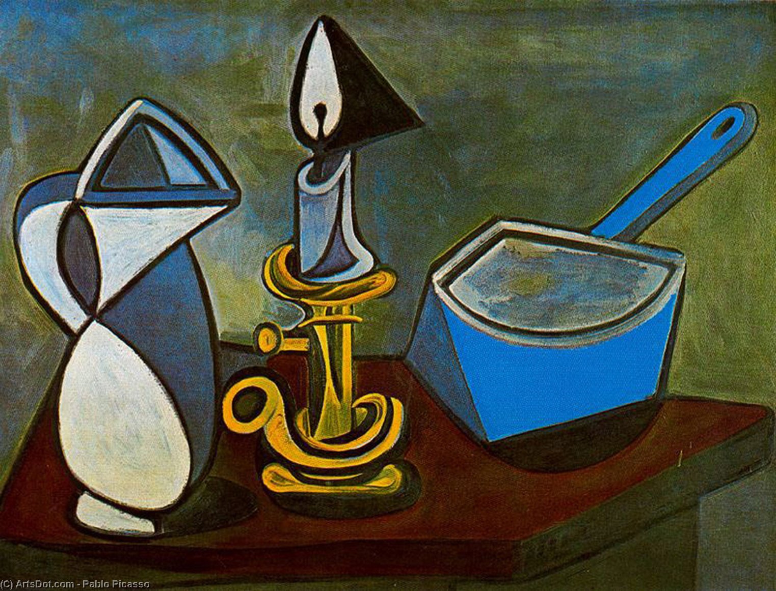 Wikioo.org - Bách khoa toàn thư về mỹ thuật - Vẽ tranh, Tác phẩm nghệ thuật Pablo Picasso - Jarra, vela y cacerola esmaltada