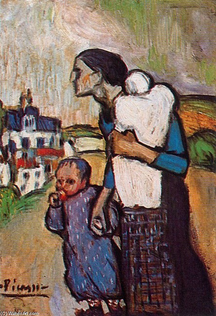 Wikioo.org – La Enciclopedia de las Bellas Artes - Pintura, Obras de arte de Pablo Picasso - La madre ( La madre llevando dos niños )