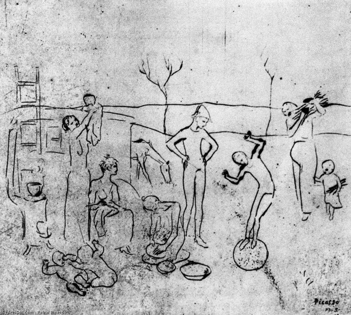 Wikioo.org - The Encyclopedia of Fine Arts - Painting, Artwork by Pablo Picasso - Los saltimbanquis (sketch)