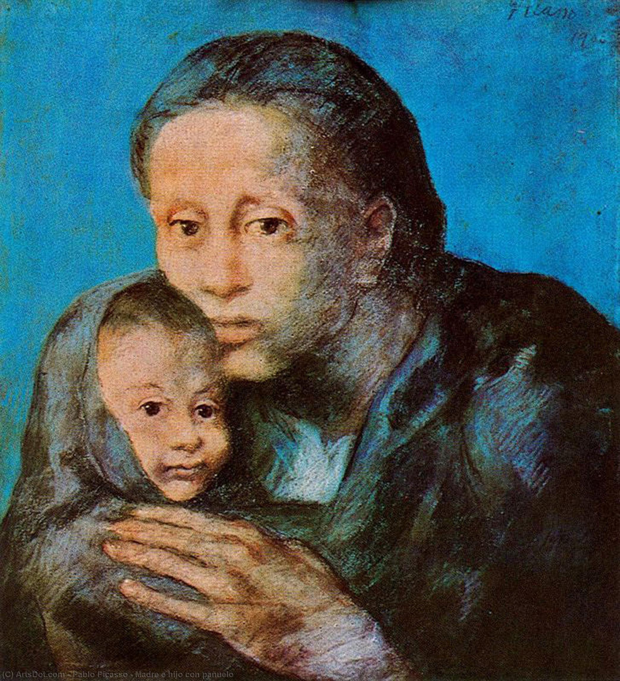WikiOO.org - אנציקלופדיה לאמנויות יפות - ציור, יצירות אמנות Pablo Picasso - Madre e hijo con pañuelo