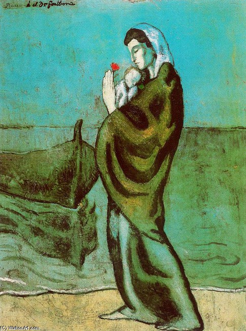 WikiOO.org - Enciklopedija dailės - Tapyba, meno kuriniai Pablo Picasso - Madre y niño a orillas del mar