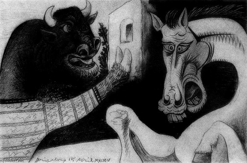Wikioo.org - The Encyclopedia of Fine Arts - Painting, Artwork by Pablo Picasso - Minotaur and horse