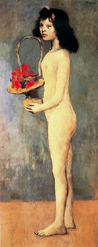 Wikioo.org – La Enciclopedia de las Bellas Artes - Pintura, Obras de arte de Pablo Picasso - Muchacha joven desnuda estafa canasto delaware flores