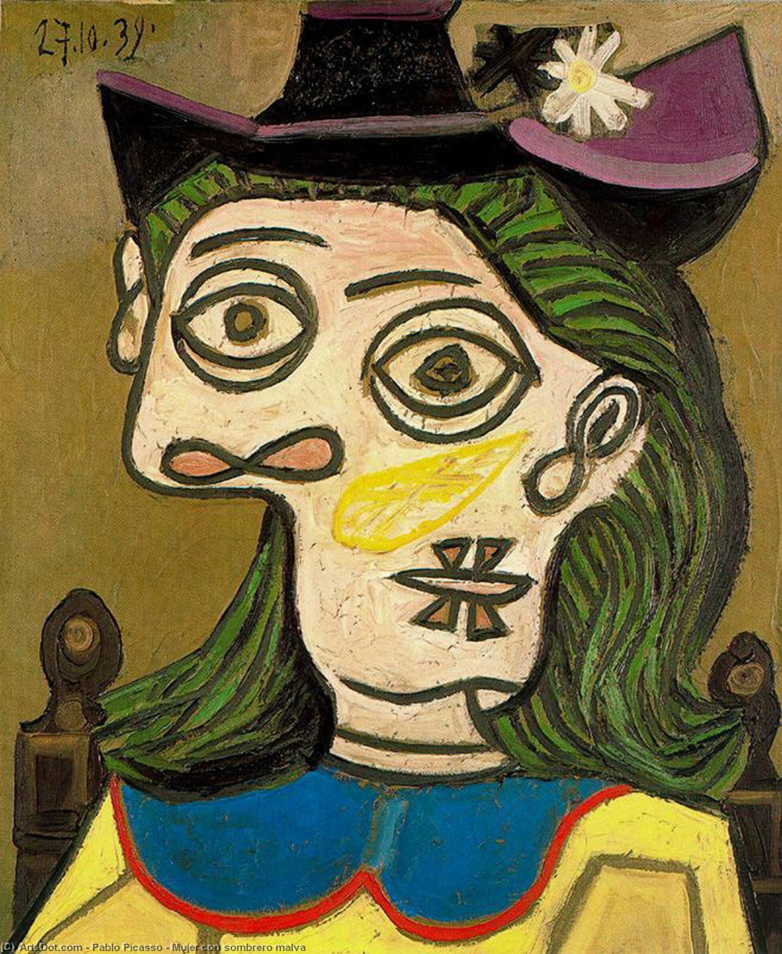 Wikioo.org – La Enciclopedia de las Bellas Artes - Pintura, Obras de arte de Pablo Picasso - Mujer estafa sombrero malva