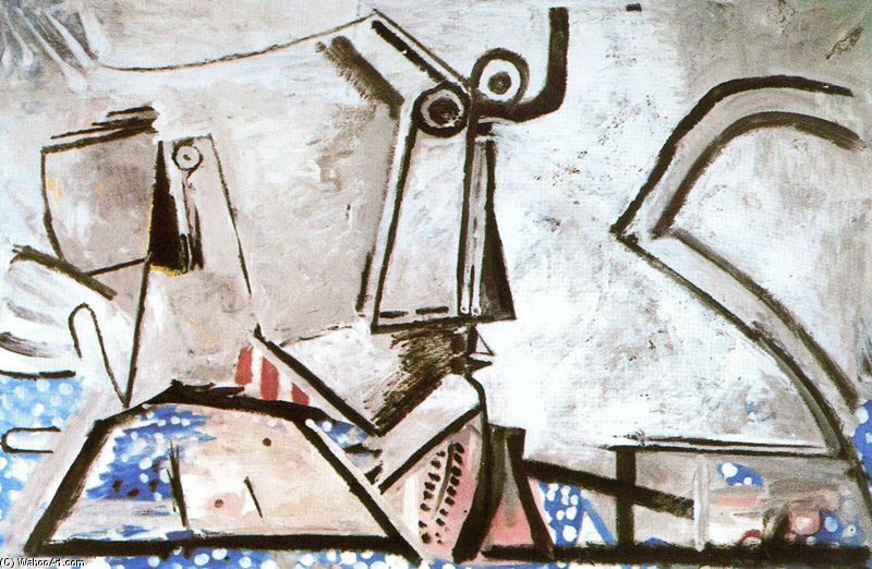 Wikioo.org - สารานุกรมวิจิตรศิลป์ - จิตรกรรม Pablo Picasso - Mujer desnuda acosada y cabeza