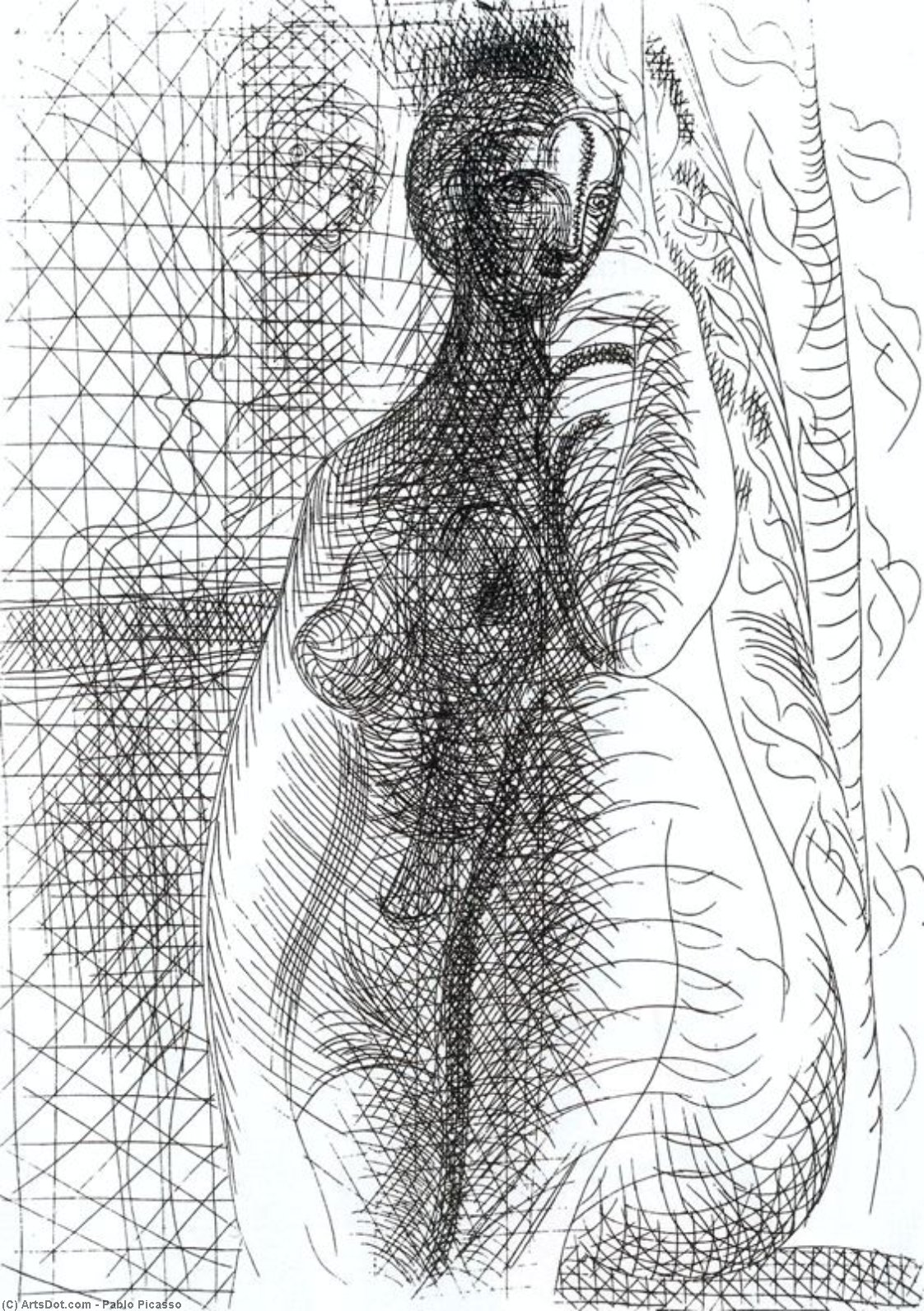 WikiOO.org - Encyclopedia of Fine Arts - Målning, konstverk Pablo Picasso - Mujer desnuda con pierna plegada