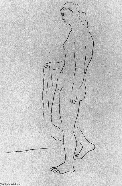 Wikoo.org - موسوعة الفنون الجميلة - اللوحة، العمل الفني Pablo Picasso - Mujer desnuda de pie con una toalla 1