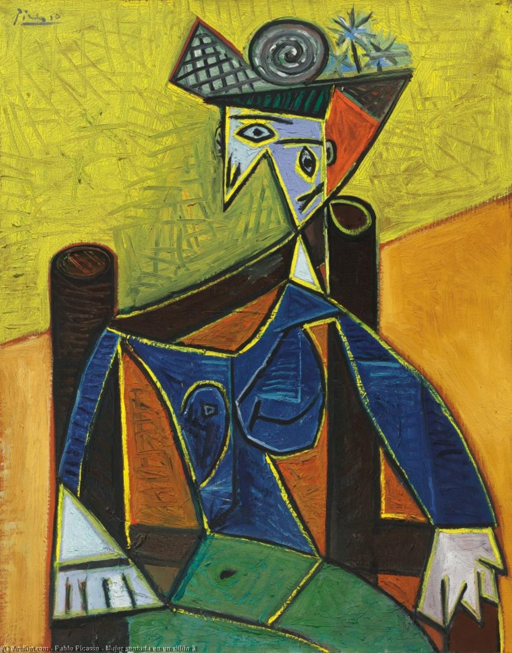 Wikioo.org – La Enciclopedia de las Bellas Artes - Pintura, Obras de arte de Pablo Picasso - Mujer sentada en sillón ONU 3