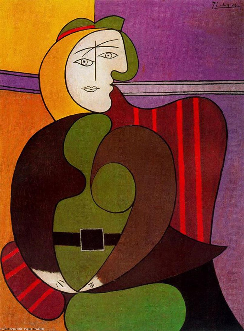 WikiOO.org - Encyclopedia of Fine Arts - Lukisan, Artwork Pablo Picasso - Mujer sentada en un sillón rojo 1