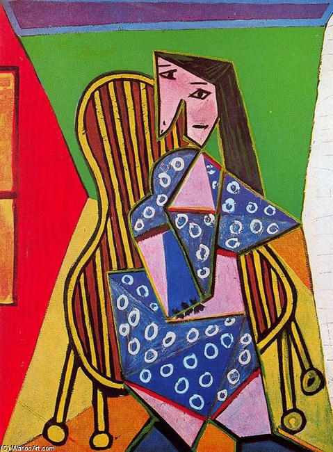 Wikioo.org – La Enciclopedia de las Bellas Artes - Pintura, Obras de arte de Pablo Picasso - Mujer sentada en sillón ONU