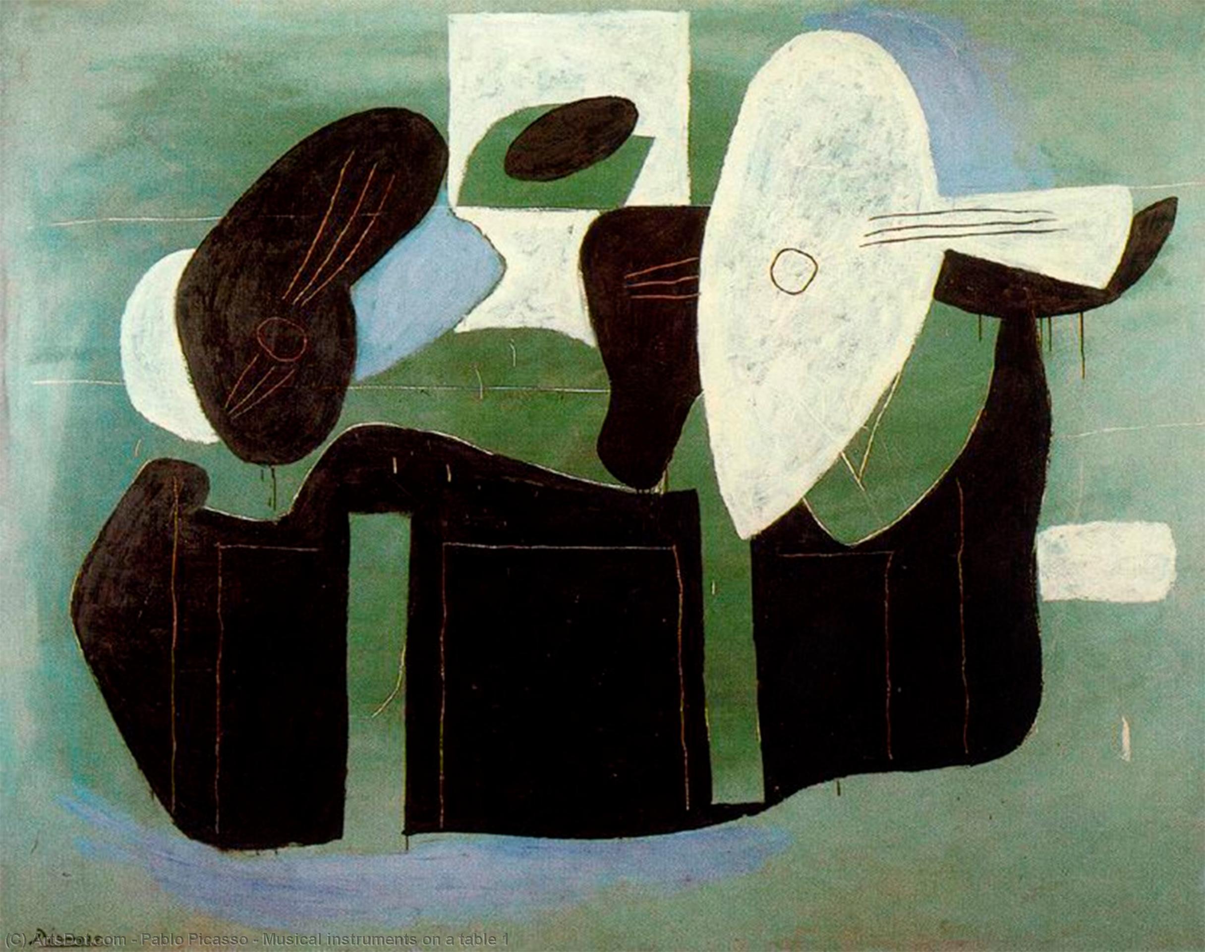 Wikioo.org – La Enciclopedia de las Bellas Artes - Pintura, Obras de arte de Pablo Picasso - instrumentos musicales en un mesa 1
