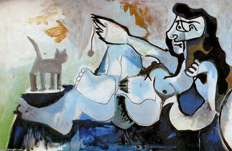 Wikioo.org - The Encyclopedia of Fine Arts - Painting, Artwork by Pablo Picasso - Naked woman playing with a cat 2