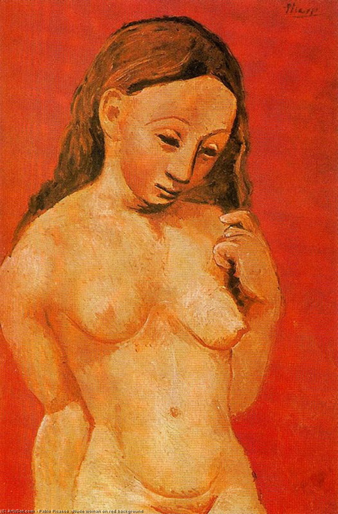 WikiOO.org - Encyclopedia of Fine Arts - Maleri, Artwork Pablo Picasso - Nude woman on red background