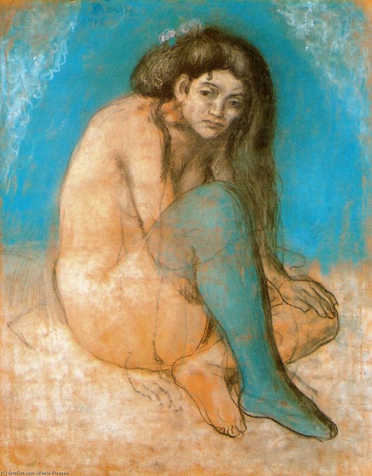 WikiOO.org – 美術百科全書 - 繪畫，作品 Pablo Picasso - 裸体 女性 与  划线  腿