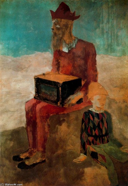 Wikioo.org - The Encyclopedia of Fine Arts - Painting, Artwork by Pablo Picasso - Organillero y pequeño arlequín