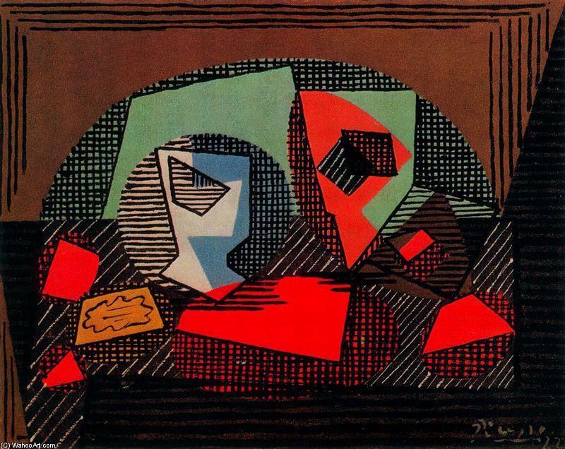 WikiOO.org - Encyclopedia of Fine Arts - Maleri, Artwork Pablo Picasso - Paquete de tabaco y copa