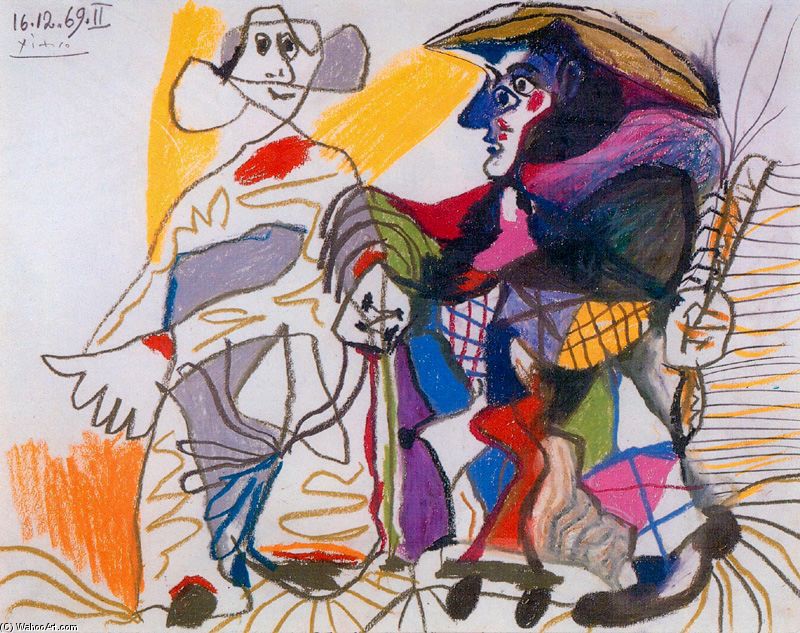 WikiOO.org - Güzel Sanatlar Ansiklopedisi - Resim, Resimler Pablo Picasso - Pierrot and Harlequin