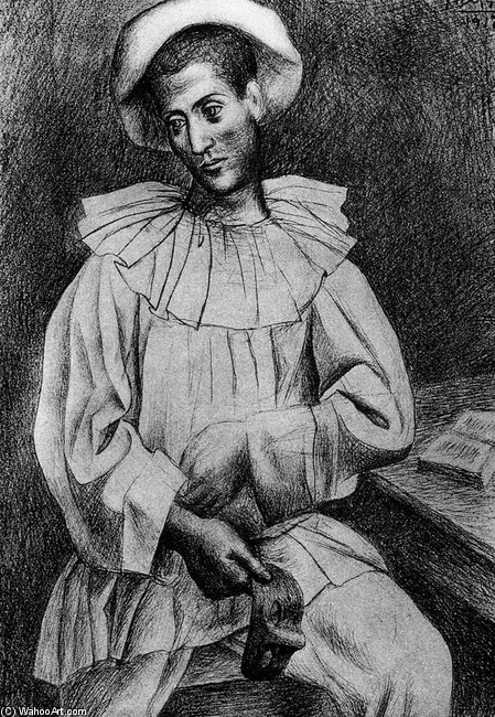 WikiOO.org - Encyclopedia of Fine Arts - Lukisan, Artwork Pablo Picasso - Pierrot con máscara