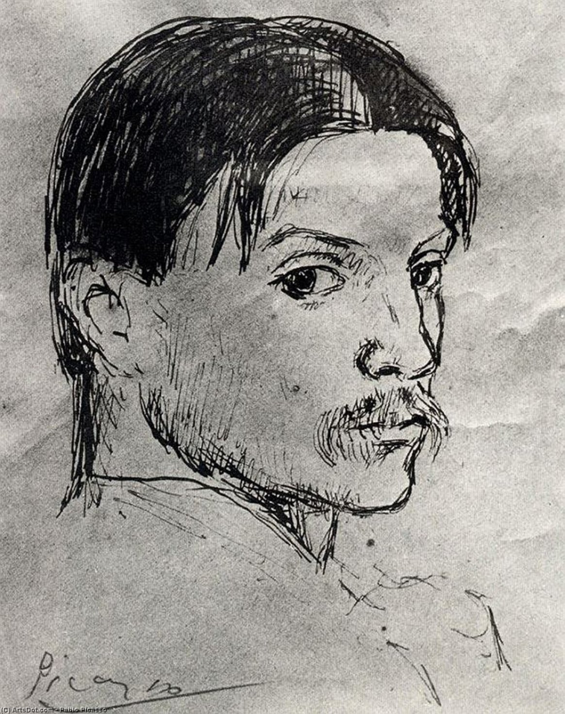 Wikioo.org - Bách khoa toàn thư về mỹ thuật - Vẽ tranh, Tác phẩm nghệ thuật Pablo Picasso - Portrait de l'artiste regardant en arrière