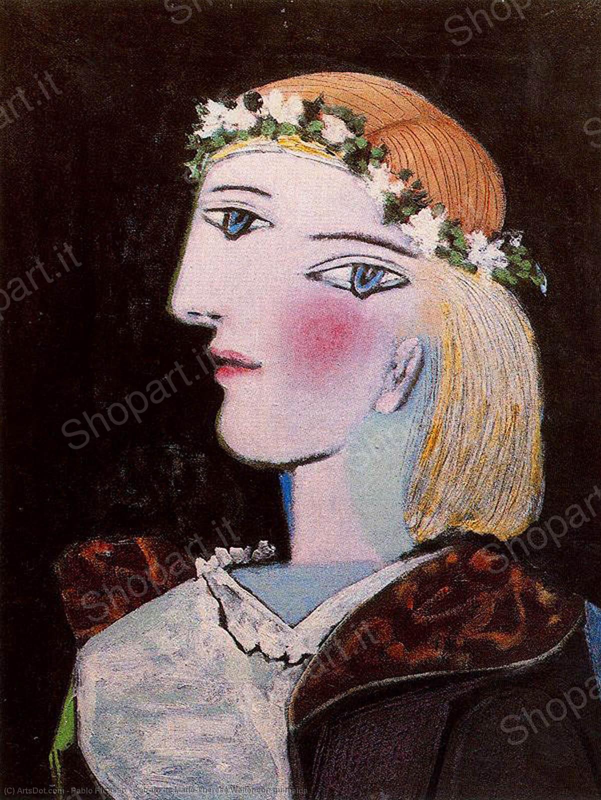 Wikoo.org - موسوعة الفنون الجميلة - اللوحة، العمل الفني Pablo Picasso - Retrato de Marie-Thérèse Walter con guirnalda