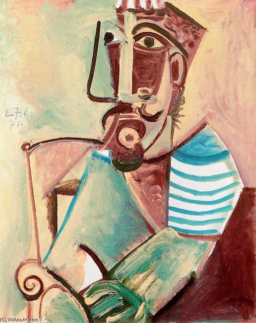 Wikoo.org - موسوعة الفنون الجميلة - اللوحة، العمل الفني Pablo Picasso - Seated man 2
