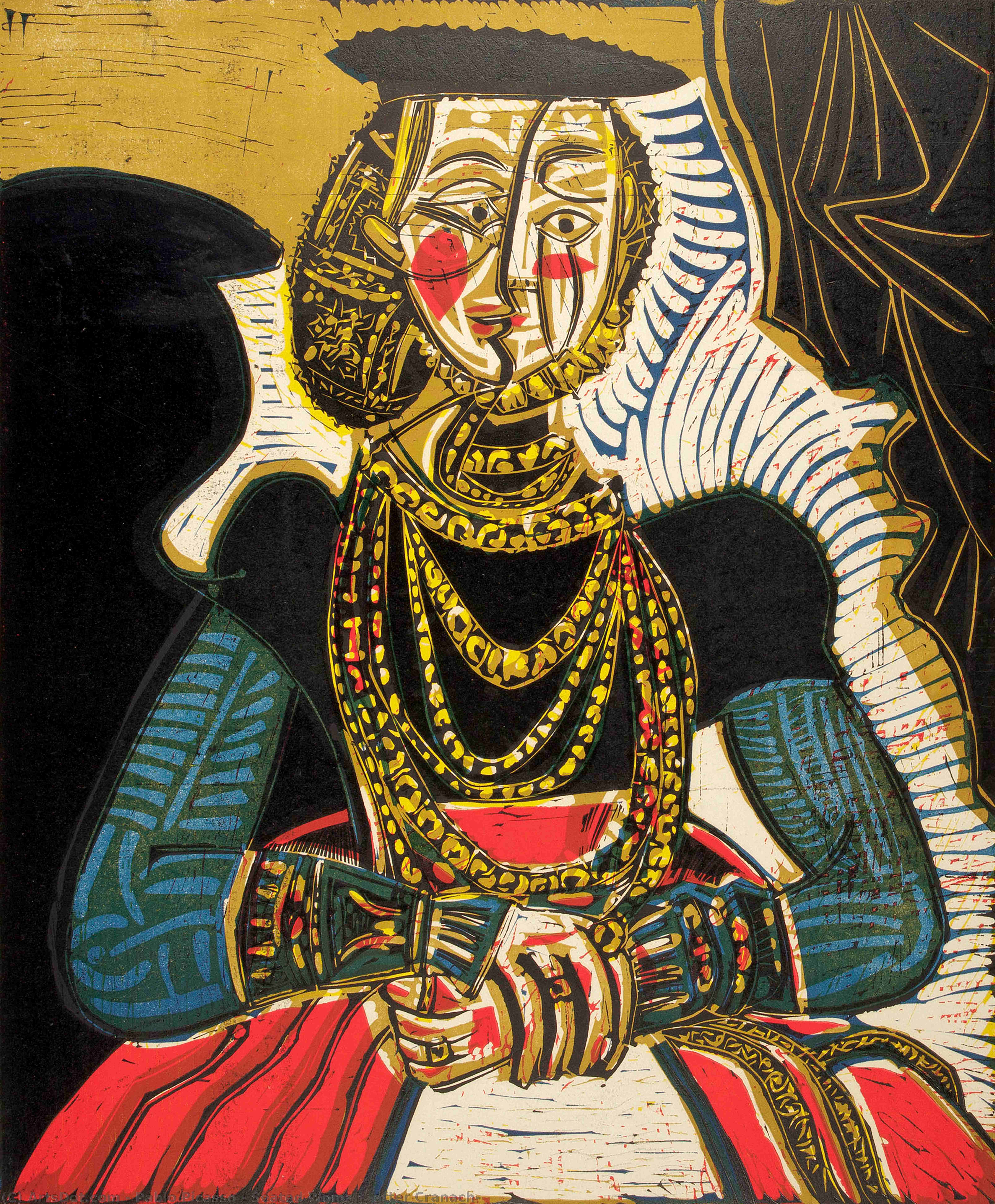 Wikioo.org - The Encyclopedia of Fine Arts - Painting, Artwork by Pablo Picasso - Seated Woman (after Cranach)