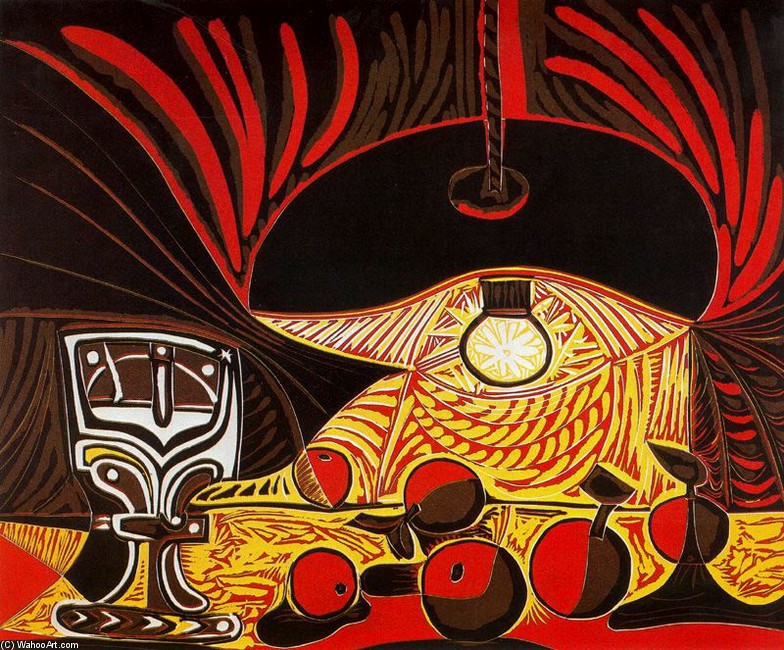 WikiOO.org - Encyclopedia of Fine Arts - Maleri, Artwork Pablo Picasso - Still Life with Lamp 1