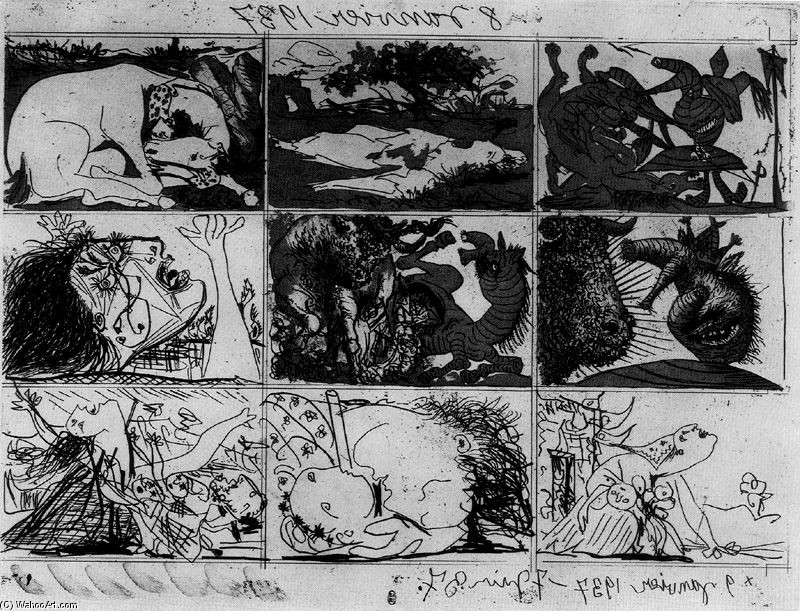 Wikioo.org – La Enciclopedia de las Bellas Artes - Pintura, Obras de arte de Pablo Picasso - El Sueño y Mentira de Franco I (versión 2)