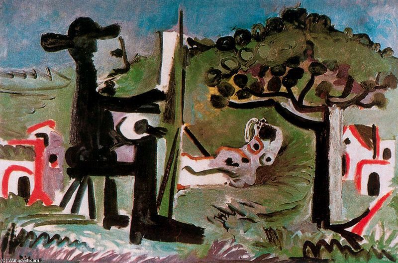Wikioo.org - The Encyclopedia of Fine Arts - Painting, Artwork by Pablo Picasso - The painter and his model in a landscape