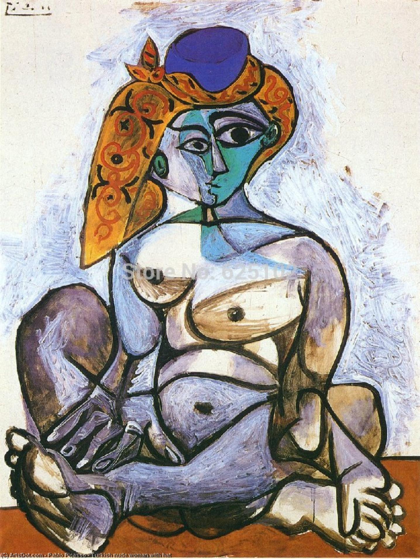 Wikioo.org – L'Enciclopedia delle Belle Arti - Pittura, Opere di Pablo Picasso - turco Nudo  donna  con  cappello