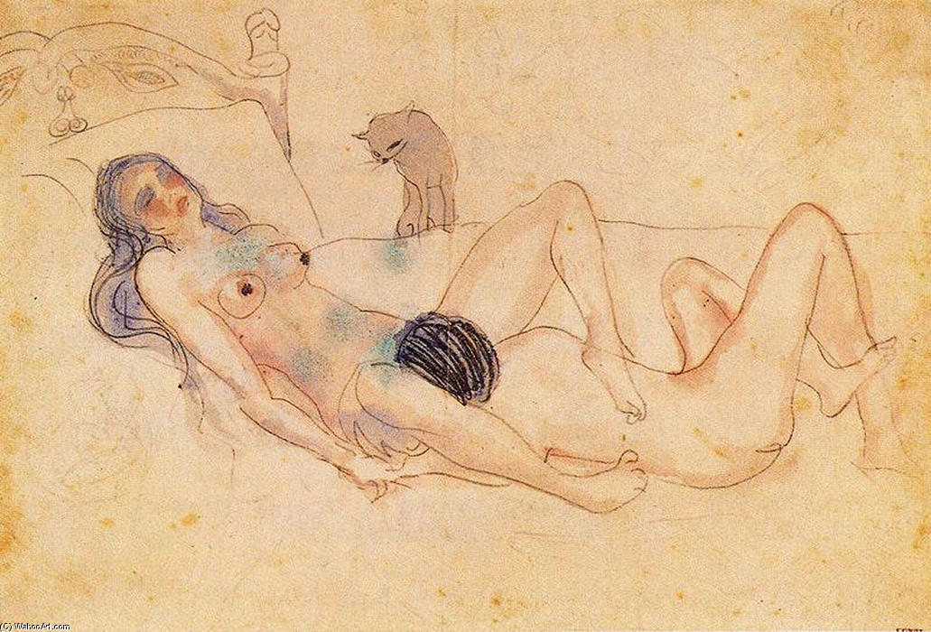 Wikioo.org - The Encyclopedia of Fine Arts - Painting, Artwork by Pablo Picasso - Two nudes and a cat