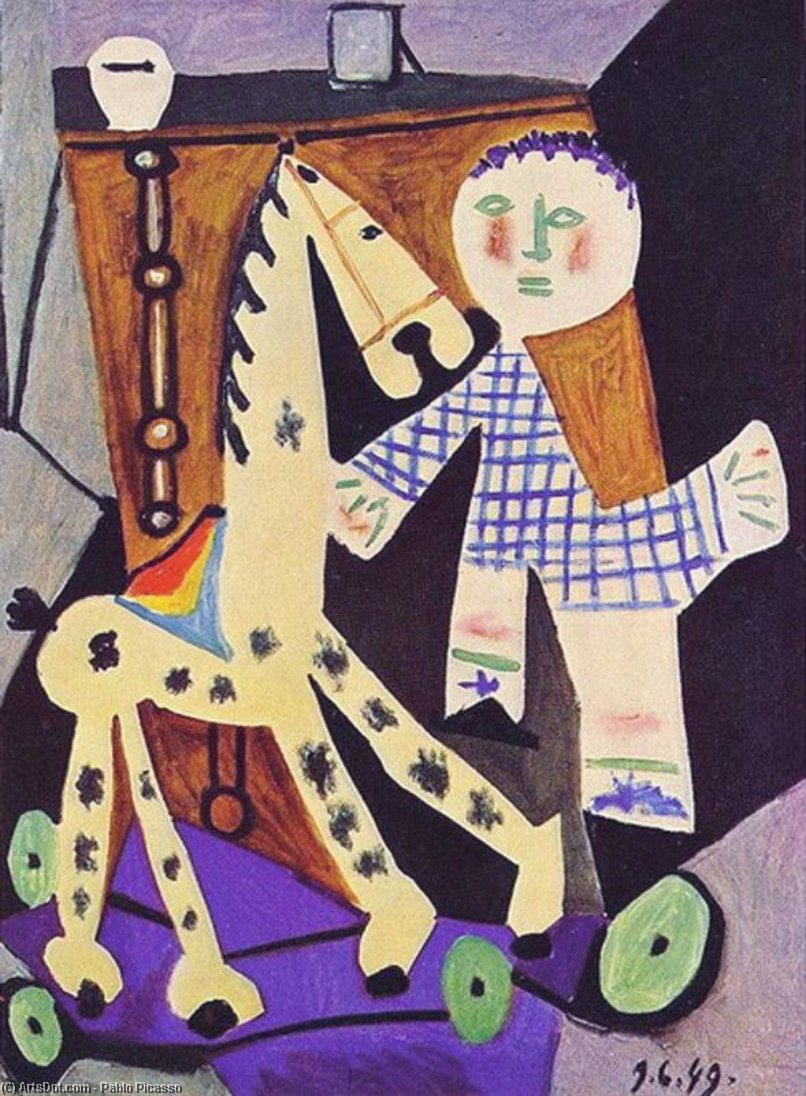Wikioo.org - Die Enzyklopädie bildender Kunst - Malerei, Kunstwerk von Pablo Picasso - zwei jahre alt claude mit ein pferd