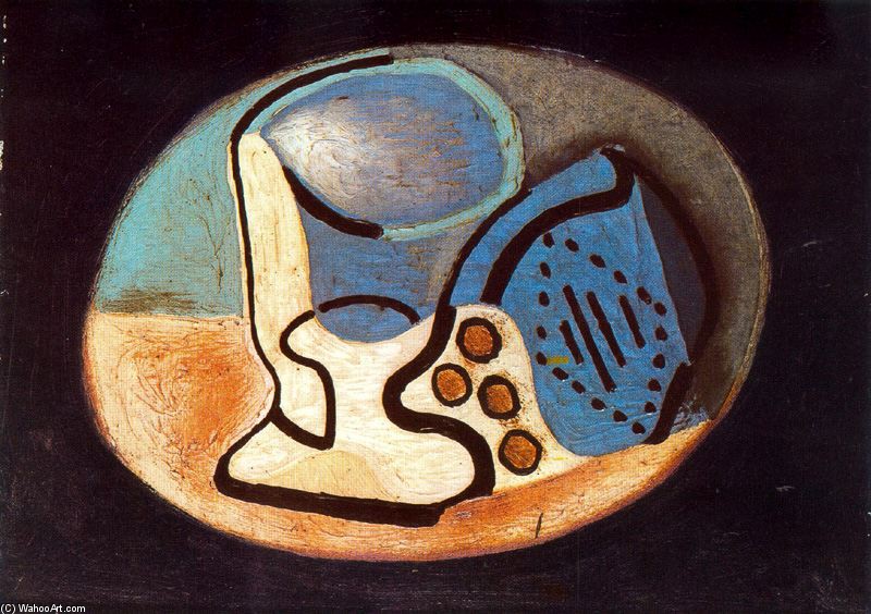 Wikoo.org - موسوعة الفنون الجميلة - اللوحة، العمل الفني Pablo Picasso - Verre et paquet de tabac