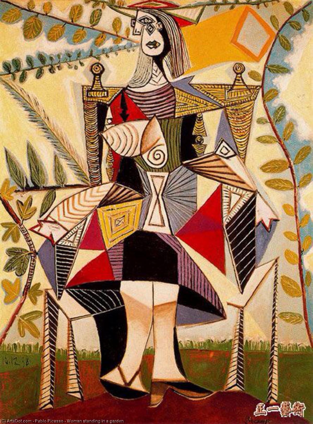 Wikoo.org - موسوعة الفنون الجميلة - اللوحة، العمل الفني Pablo Picasso - Woman standing in a garden