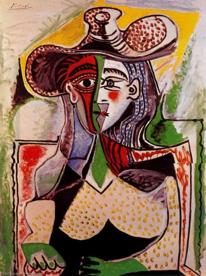 Wikioo.org - The Encyclopedia of Fine Arts - Painting, Artwork by Pablo Picasso - Woman with big hat