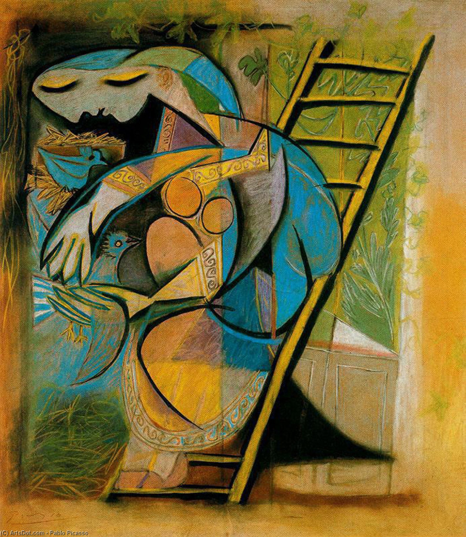 Wikioo.org – L'Encyclopédie des Beaux Arts - Peinture, Oeuvre de Pablo Picasso - Femme avec des colombes