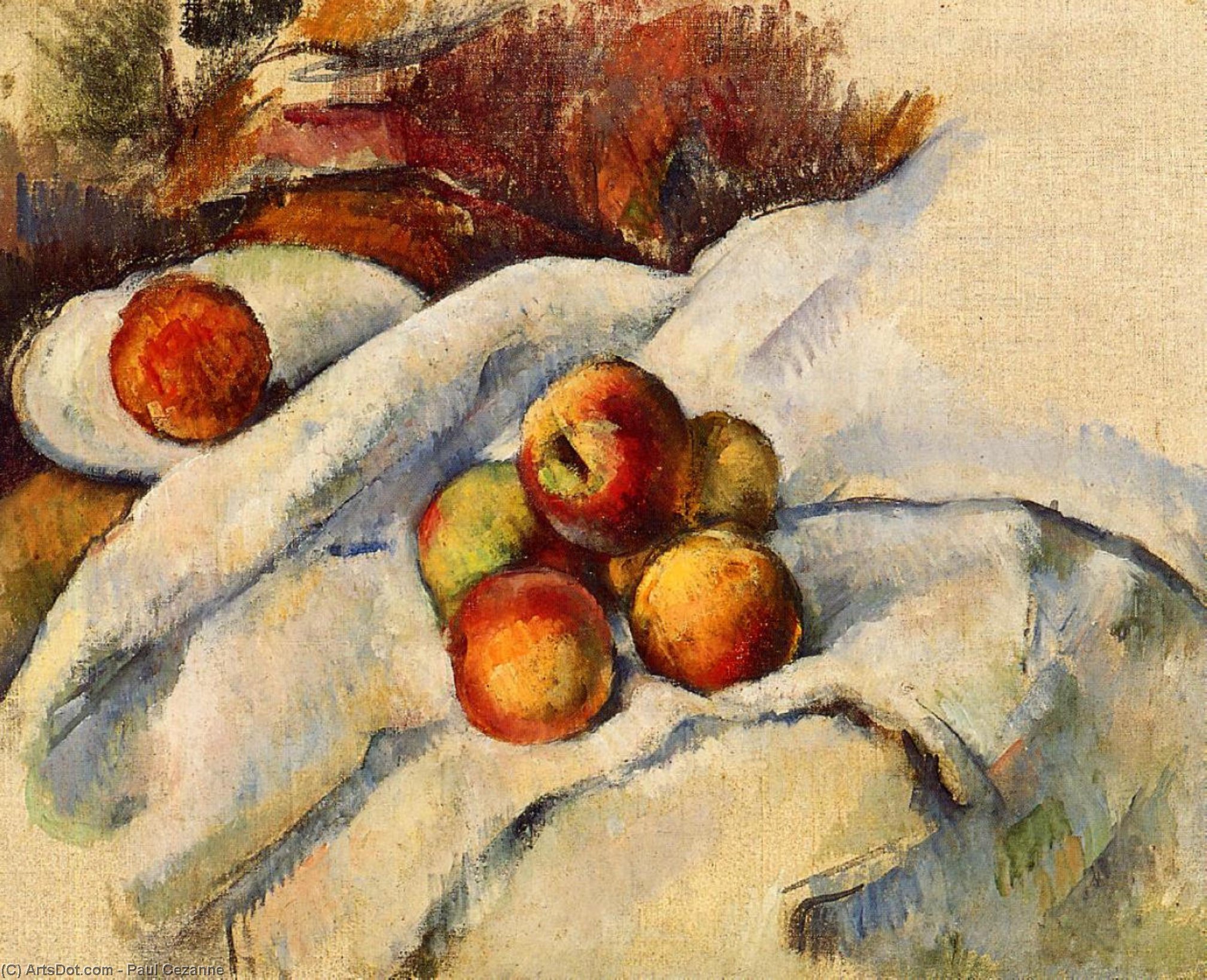 Wikoo.org - موسوعة الفنون الجميلة - اللوحة، العمل الفني Paul Cezanne - Apples on a Sheet