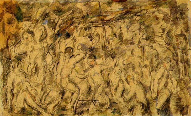 Wikoo.org - موسوعة الفنون الجميلة - اللوحة، العمل الفني Paul Cezanne - Bathers 4