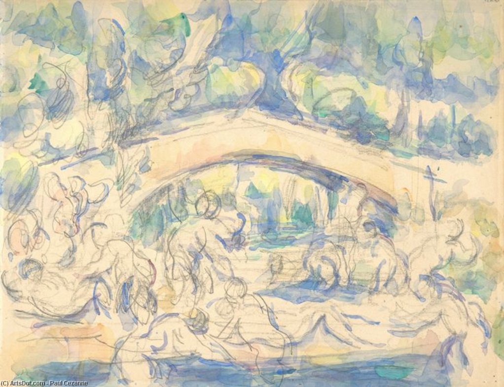 WikiOO.org - Енциклопедия за изящни изкуства - Живопис, Произведения на изкуството Paul Cezanne - Bathers by a Bridge