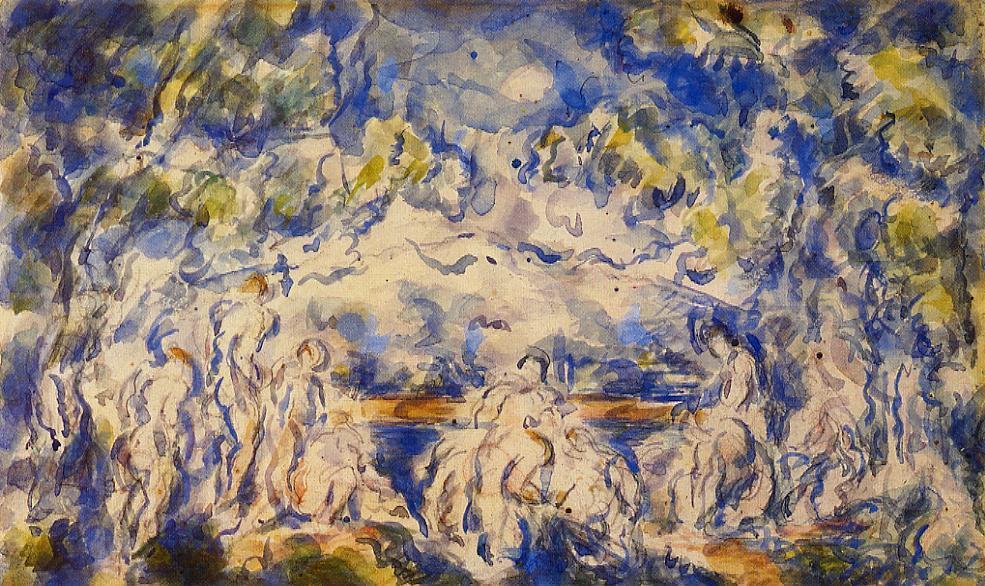 Wikioo.org – La Enciclopedia de las Bellas Artes - Pintura, Obras de arte de Paul Cezanne - bañistas mont Santa Victoria  cómo  el  de fondo