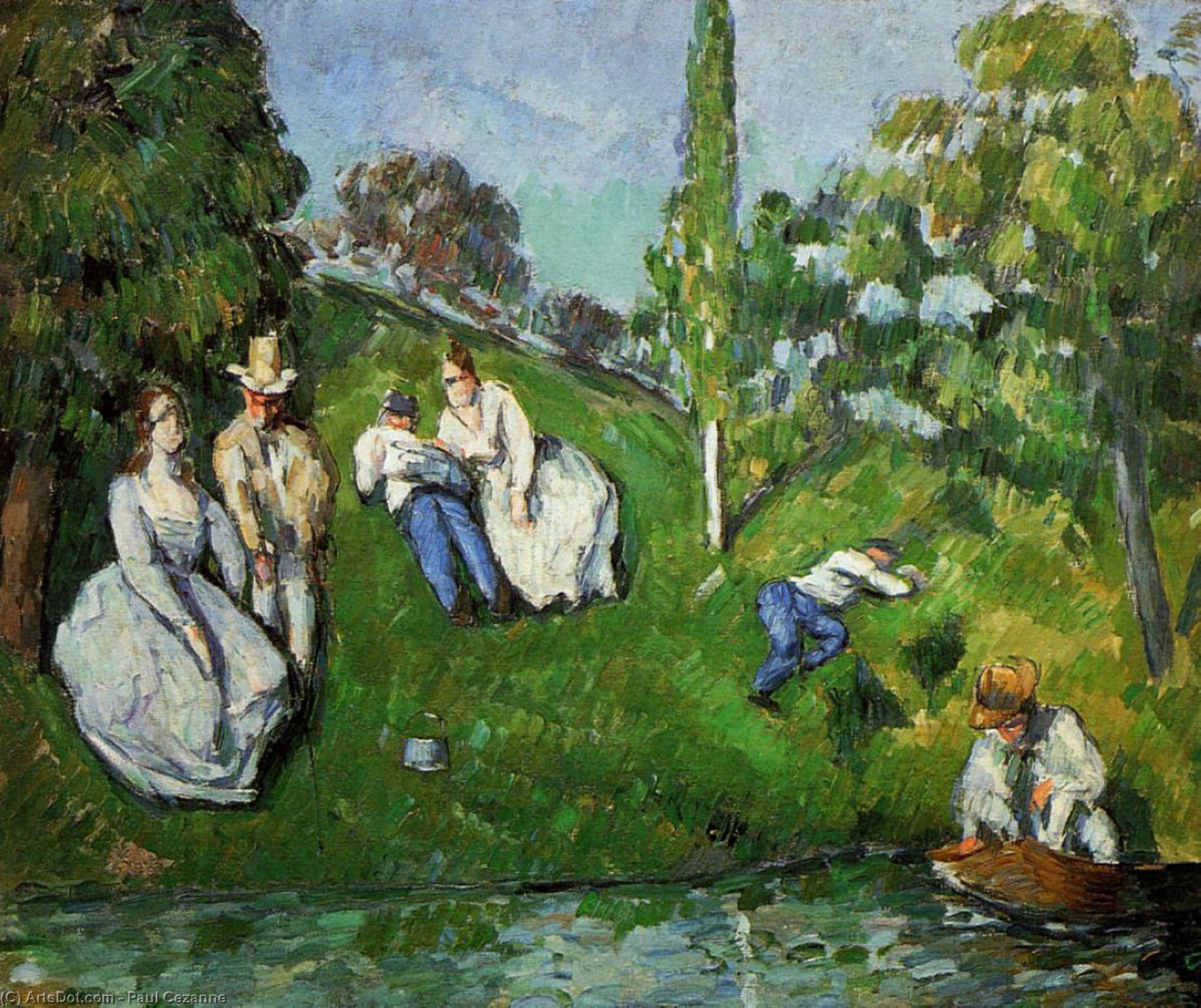Wikioo.org - สารานุกรมวิจิตรศิลป์ - จิตรกรรม Paul Cezanne - Couples Relaxing by a Pond