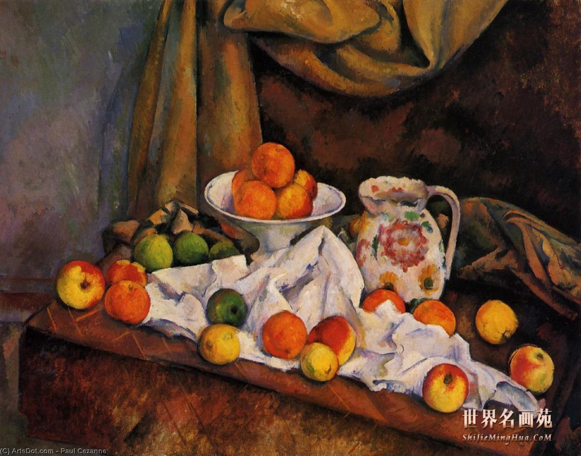 Wikioo.org - The Encyclopedia of Fine Arts - Painting, Artwork by Paul Cezanne - Fruit Bowl, Pitcher and Fruit