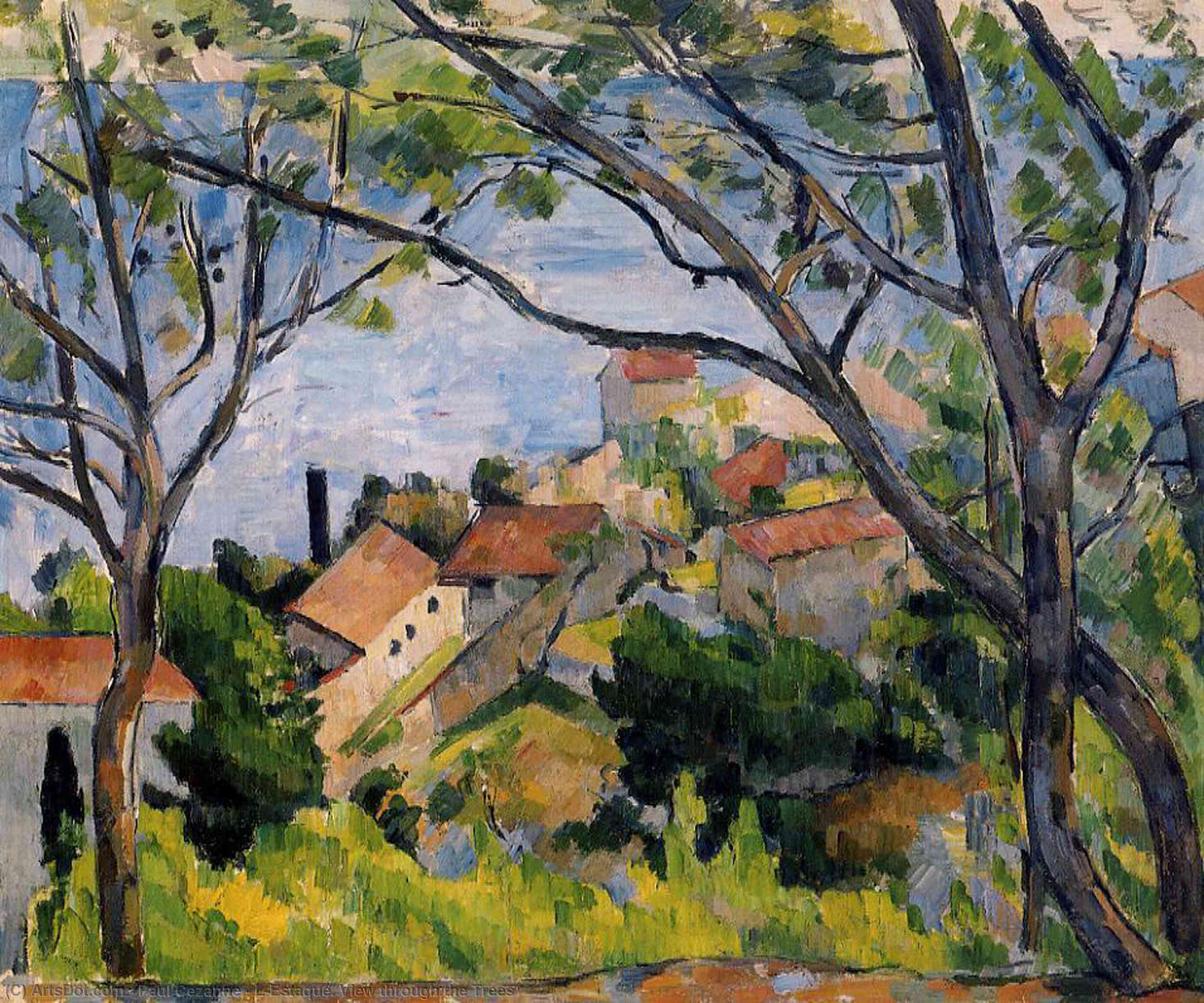 WikiOO.org – 美術百科全書 - 繪畫，作品 Paul Cezanne - L'Estaque . 穿过树林查看