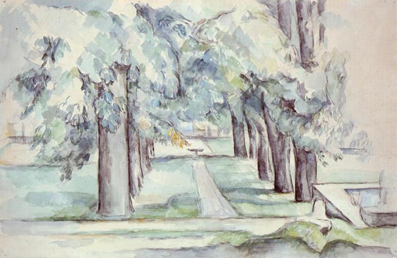 WikiOO.org - دایره المعارف هنرهای زیبا - نقاشی، آثار هنری Paul Cezanne - Pool and Lane of Chestnut Trees at Jas de Bouffan