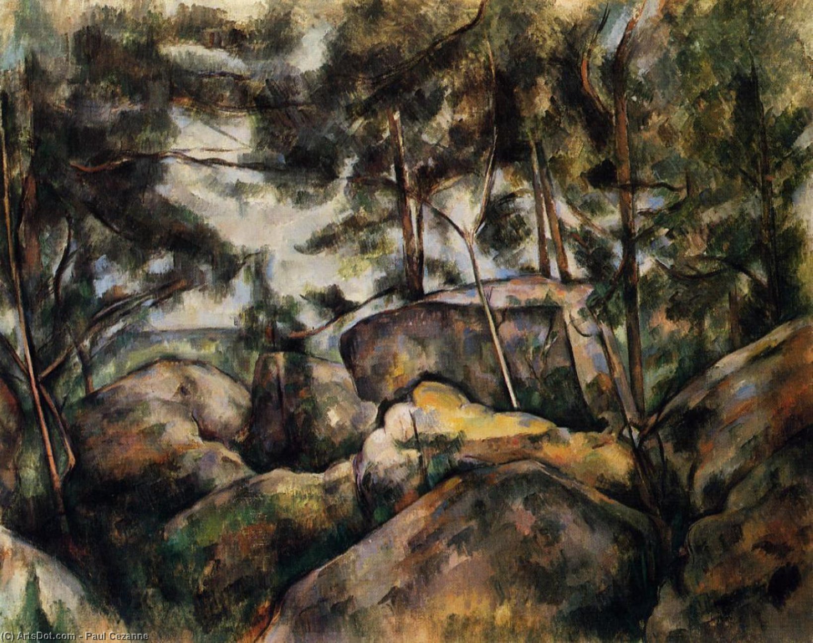WikiOO.org - Encyclopedia of Fine Arts - Festés, Grafika Paul Cezanne - Rocks at Fountainebleau