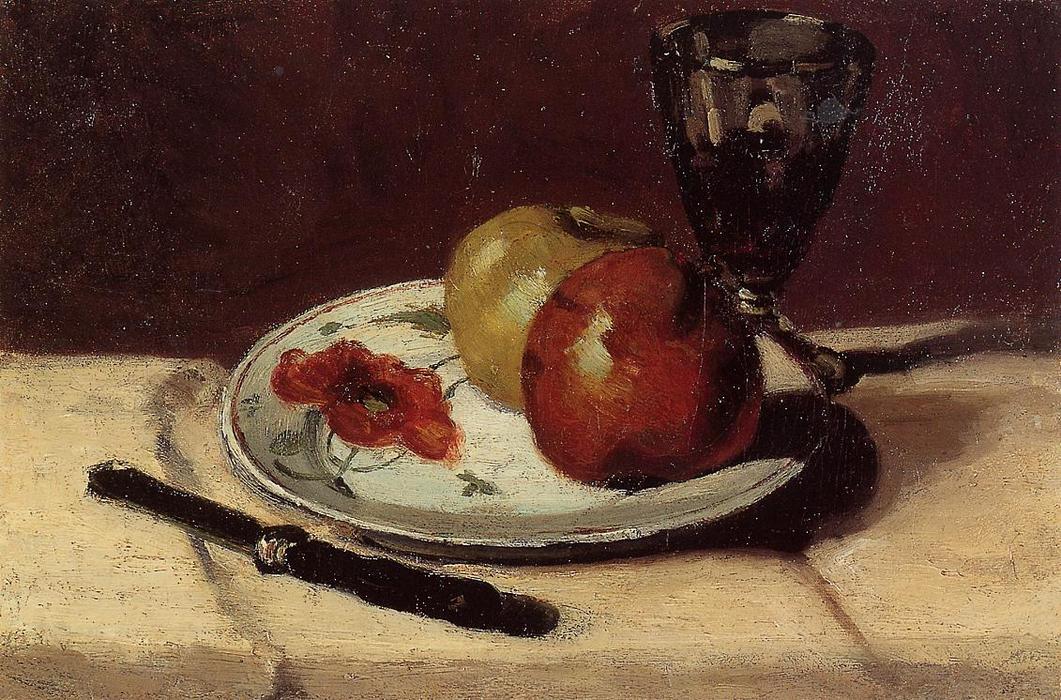 WikiOO.org - Encyclopedia of Fine Arts - Malba, Artwork Paul Cezanne - Still Life Apples and a Glass
