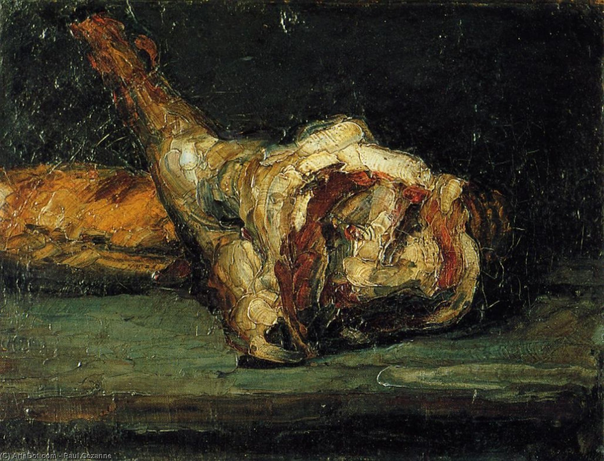 WikiOO.org - Encyclopedia of Fine Arts - Maleri, Artwork Paul Cezanne - Still Life Bread and Leg of Lamb